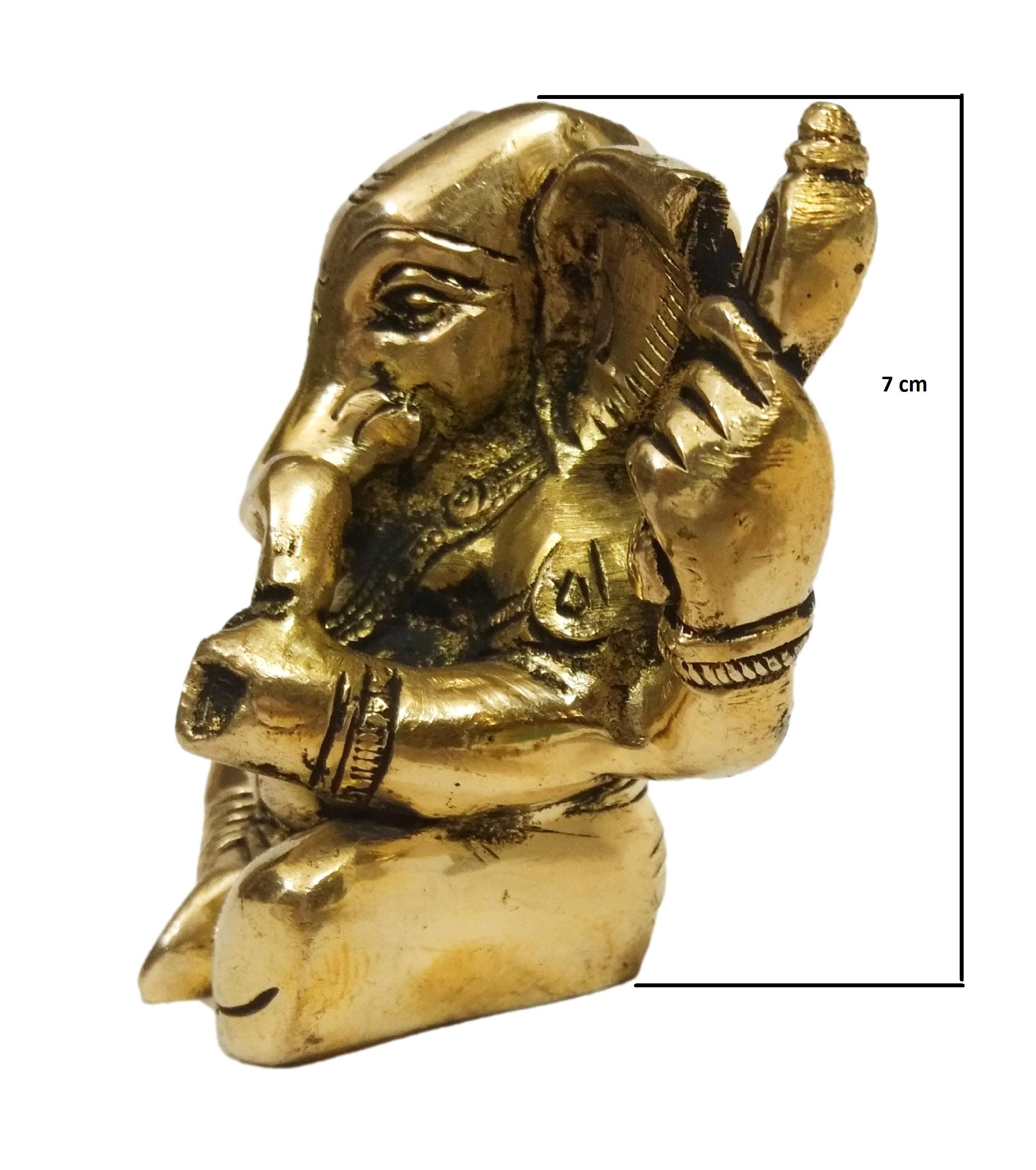 Athizay Ganesha Idol Brass Vamamukhi Ganesh Antique Gold Finish || 8 Cm || 600 Gms || Ganpati Murti Moorti Statues